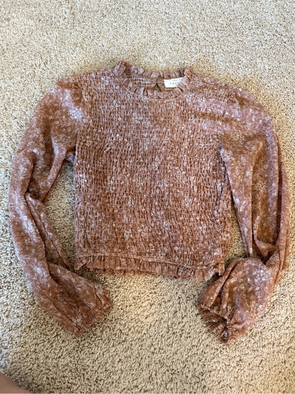 American Threads Dusty Rose Floral Smocked Top